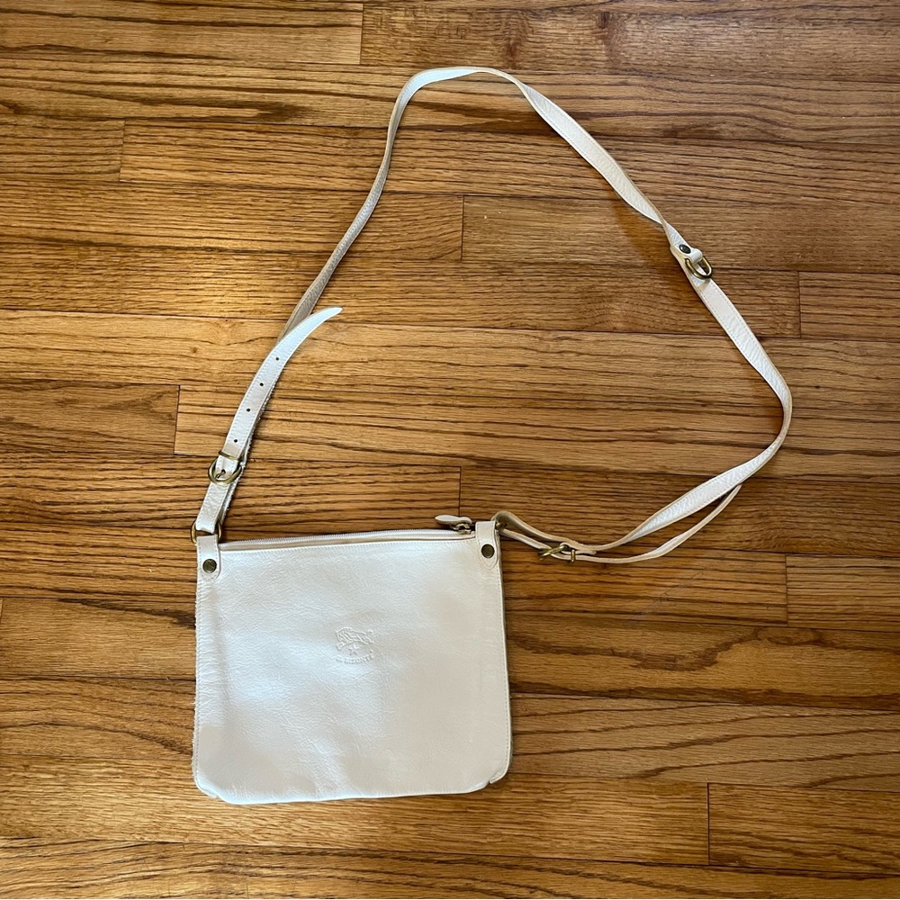 Il Bisonte White Leather Adjustable Crossbody Bag
